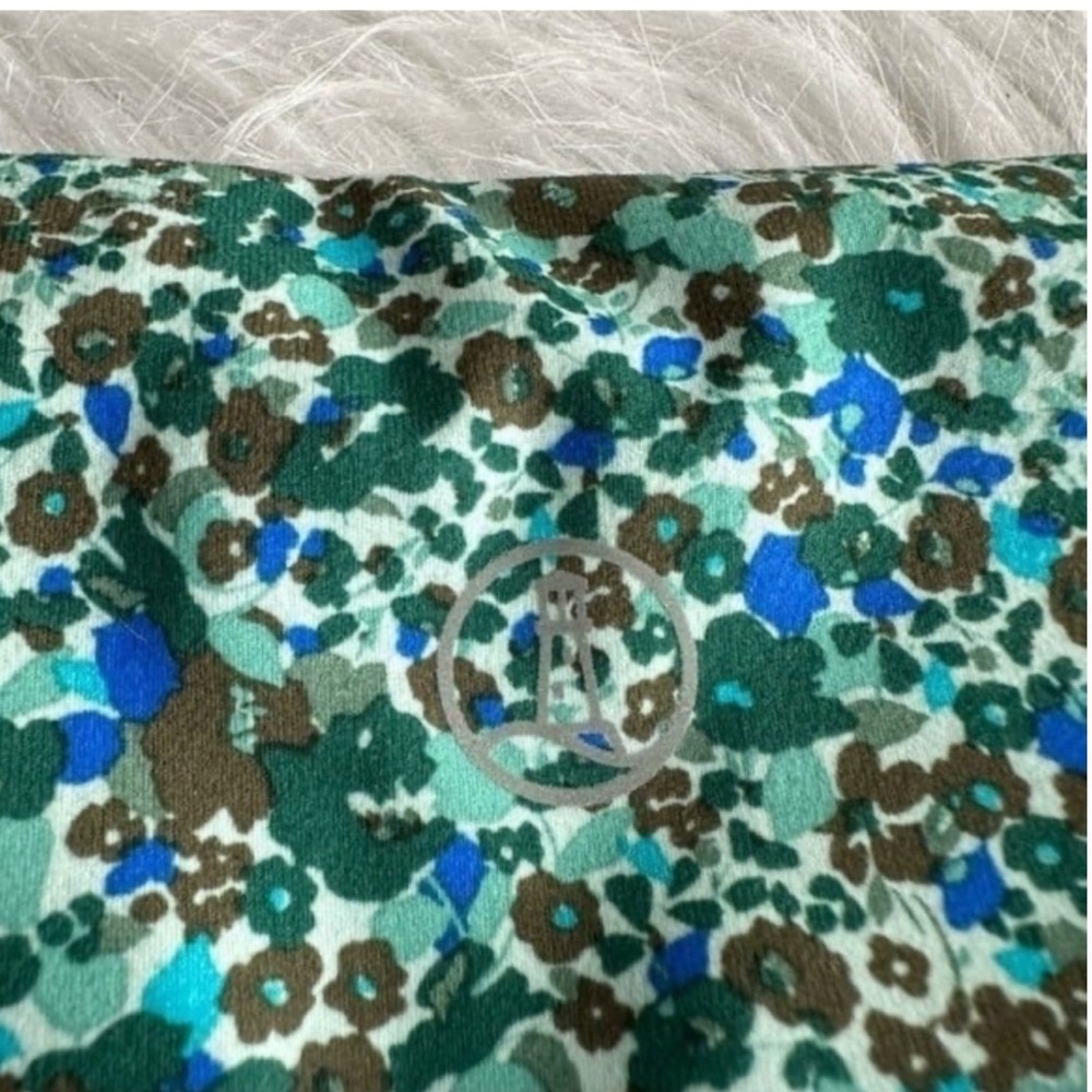 Lands' End Leggings Pants Floral Active Blue Green Pockets Athleisure Size Large - Picture 3 of 8